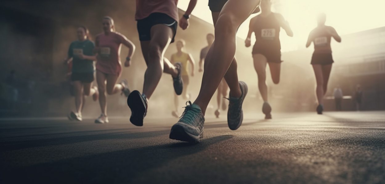 Group of people running. Generative Ai