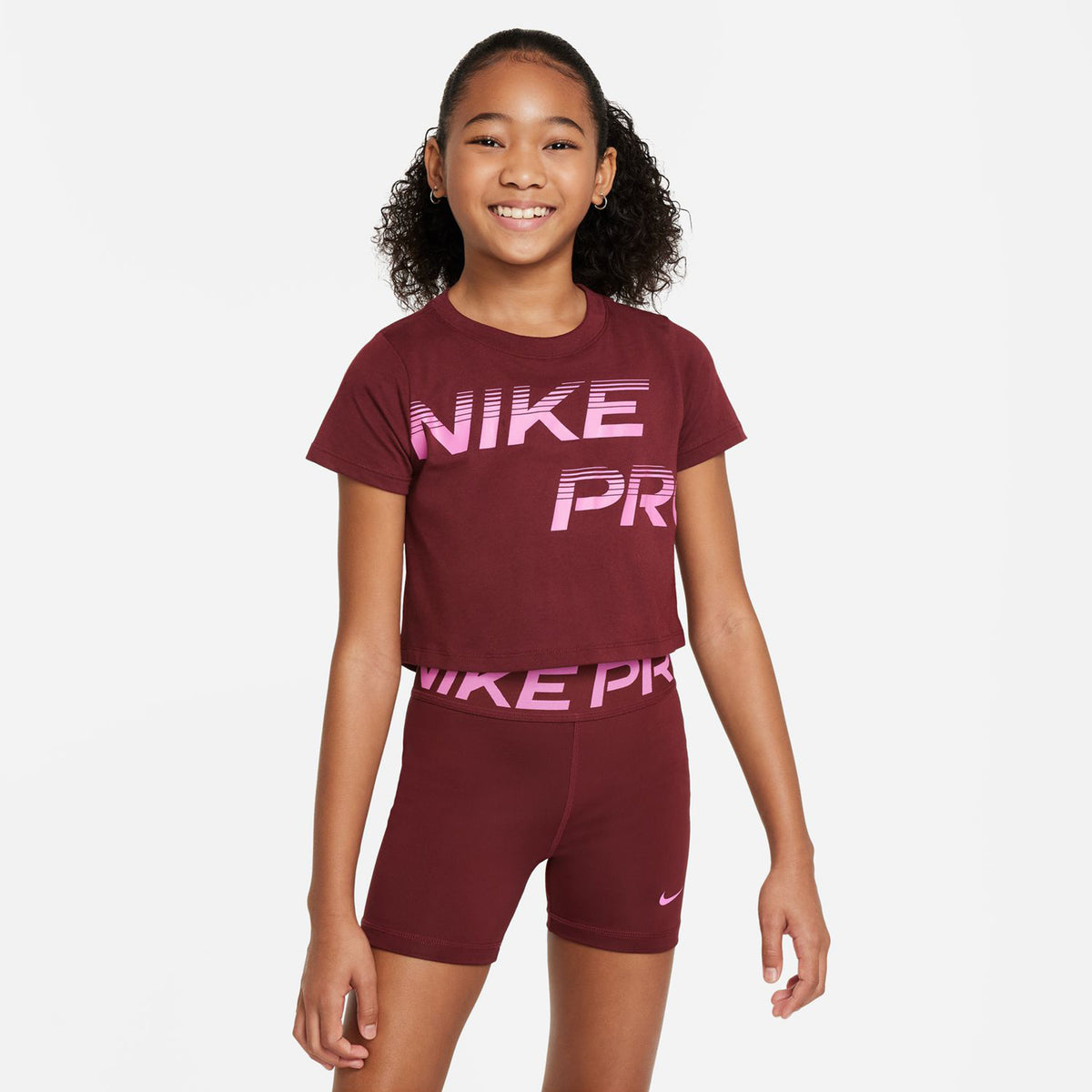 Nike Dri-Fit Essential Cropped T-Shirt Mädchen - dunkelrot, rosa