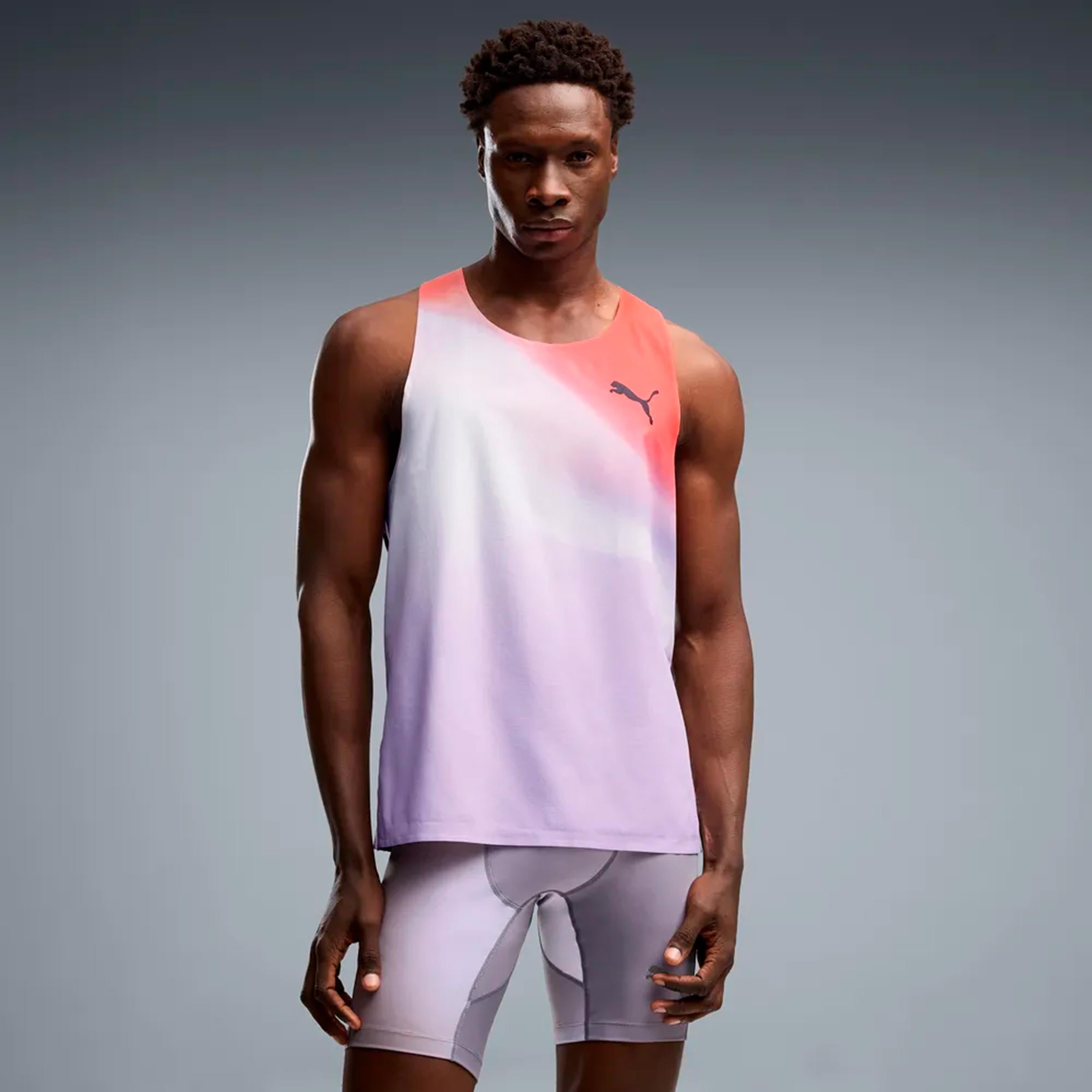 Puma Lightspeed Ultraweave Graphic  Laufshirt Herren - hellgrau, orange